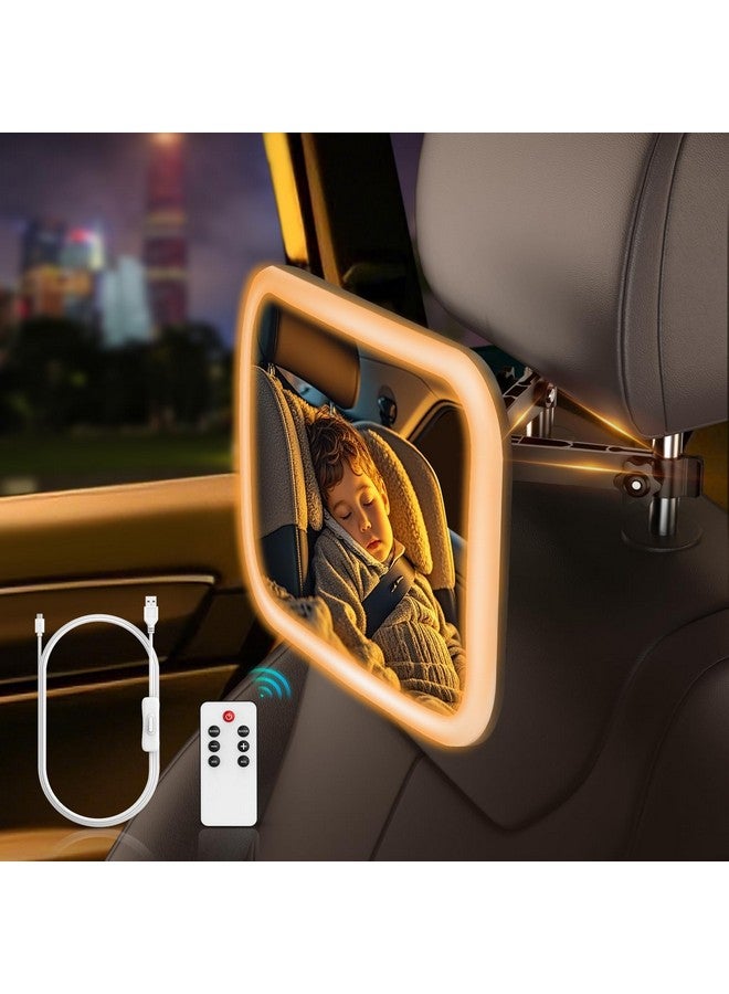 MoKo Baby Car Mirror with Light, Shatterproof Car Seat Mirror for Baby Rear Facing with Remote, 360°Rotation Rechargeable Carseat Mirrors Rear Facing, Anti-Shaked Hook Clip Design,Clear Vison - Image 1