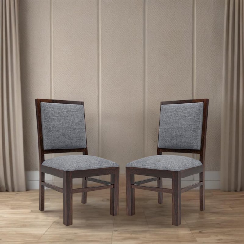 HANDWOOD FURNITURE Modern Home Furniture Solid Wood Dining Chair Chair Set of 2 Study Chair Chair for Home Office Walnut Finish with Grey Cushions Pre Assembled Ready to Use