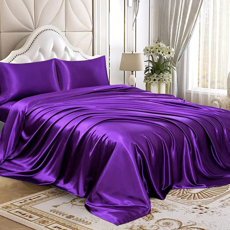 Homiest Purple Satin Flat Sheet Full Flat Sheet Only  Full Top Sheet Silky Bedding Flat Sheet for Full Mattress  Luxury & Ultra Soft Flat Bed Sheet Single Flat Sheets Sold Separately - Image 4
