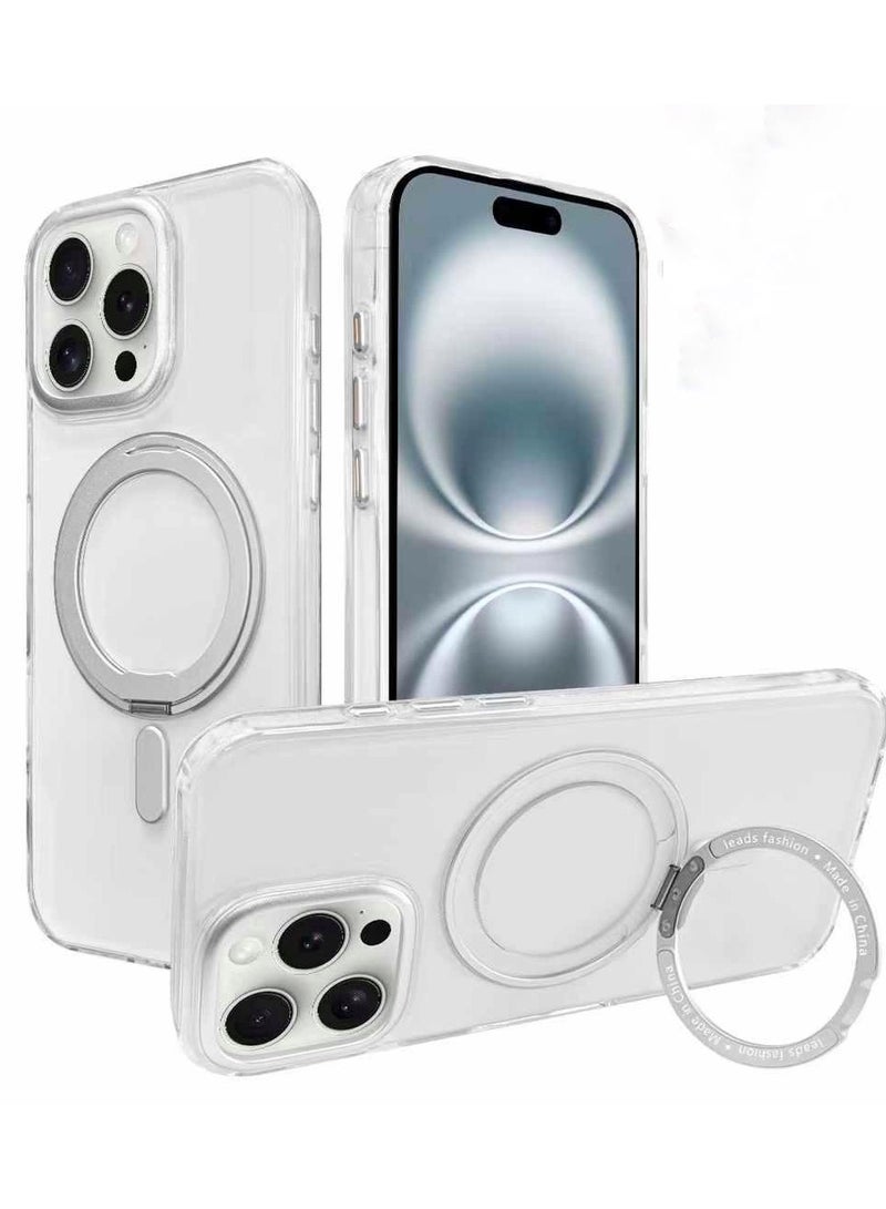 امبريلا ايفون 16 برو ماكس غطاء MagSafe مع حامل مغناطيسي غير مرئي، 【حماية ضد الصدمات بمعايير عسكرية】غطاء هاتف خلفي غير لامع مع حامل مغناطيسي لجهاز أيفون 16 برو ماكس فضي - Image 1