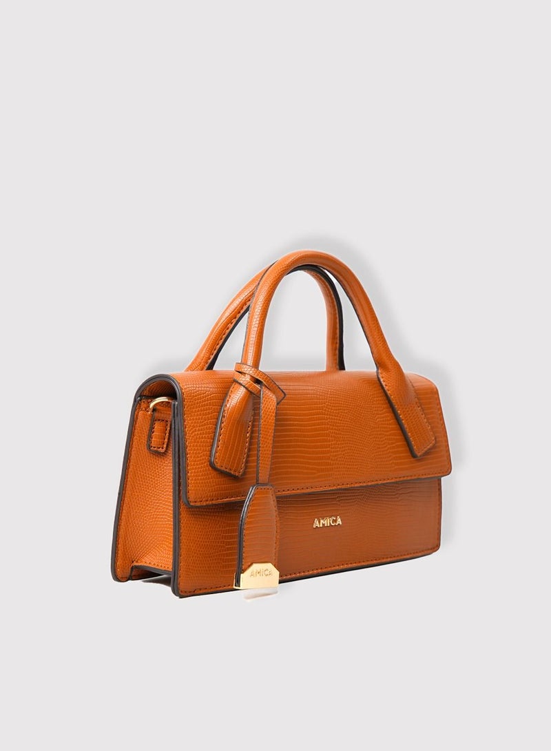 AMICA Mia Structured Classic Mini Leather Crossbody Bag for Women - Tan - Image 2