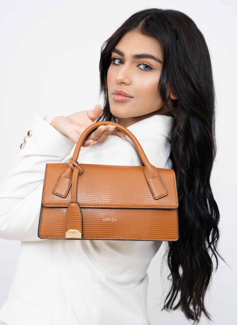 AMICA Mia Structured Classic Mini Leather Crossbody Bag for Women - Tan - Image 5