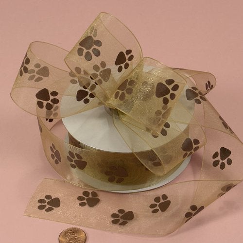 Brown Sheer Paw Prints Ribbon 112 X 25Yd