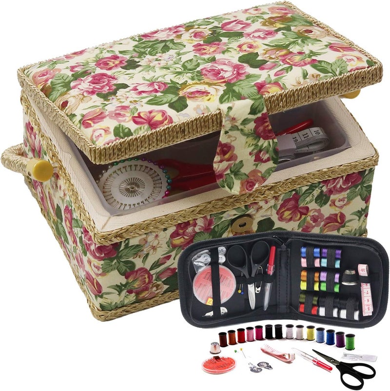 DD Medium Sewing Basket with Sewing Kit for Beginners, Kids, Adults - Image 1