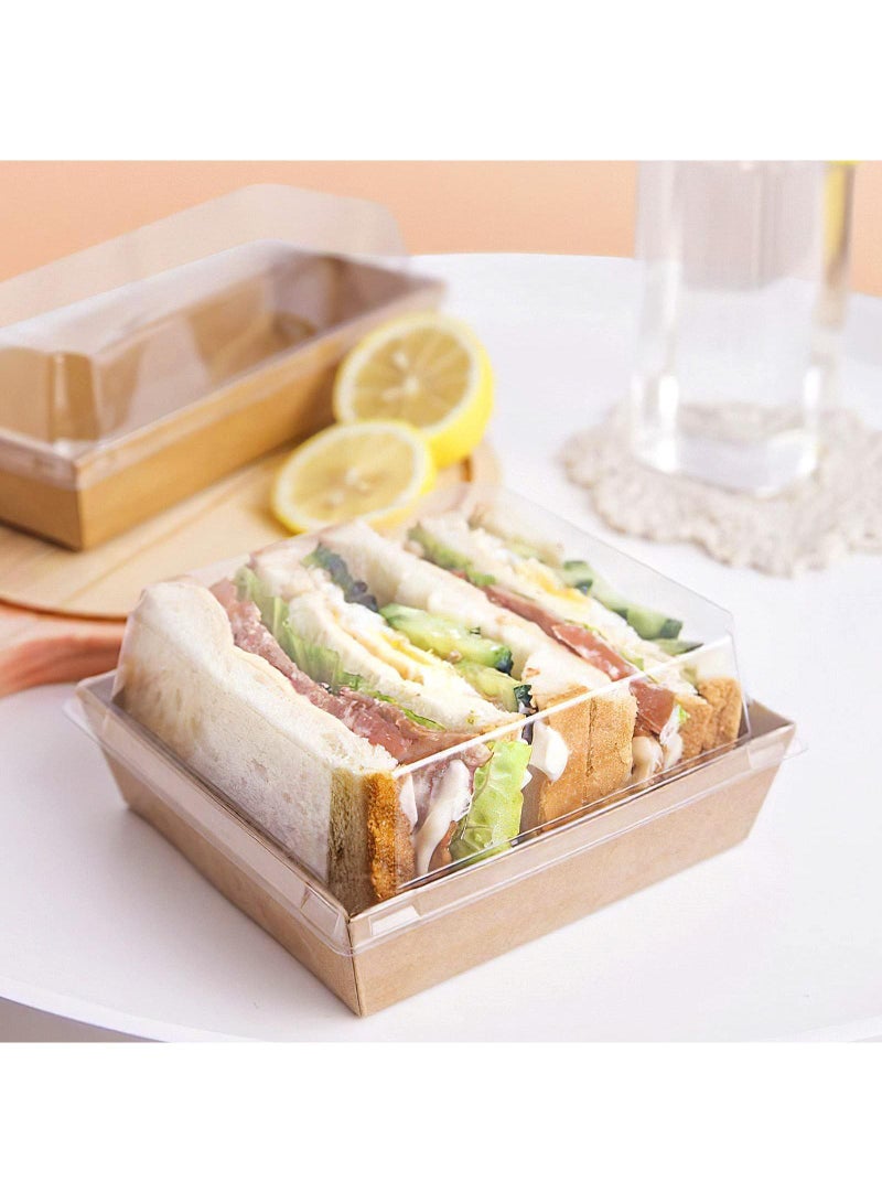 Sweet seven 50 عبوة 3.5" صناديق تشاركوتيري ورقية بنية قابلة للتصرف مع أغطية شفافة للأطعمة والحلويات والعناصر المخبوزة مثالية للسندويشات وشرائح الكعك والبسكويت والمزيد - Image 2