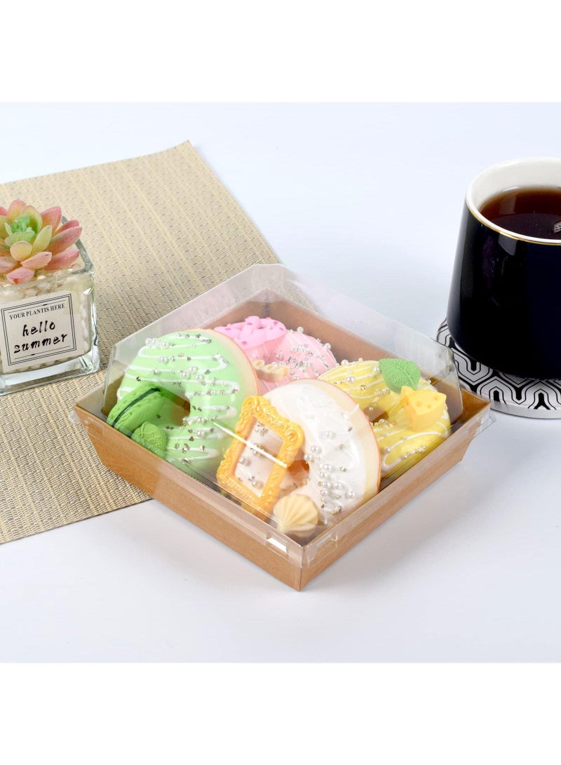 Sweet seven 50 عبوة 3.5" صناديق تشاركوتيري ورقية بنية قابلة للتصرف مع أغطية شفافة للأطعمة والحلويات والعناصر المخبوزة مثالية للسندويشات وشرائح الكعك والبسكويت والمزيد - Image 3