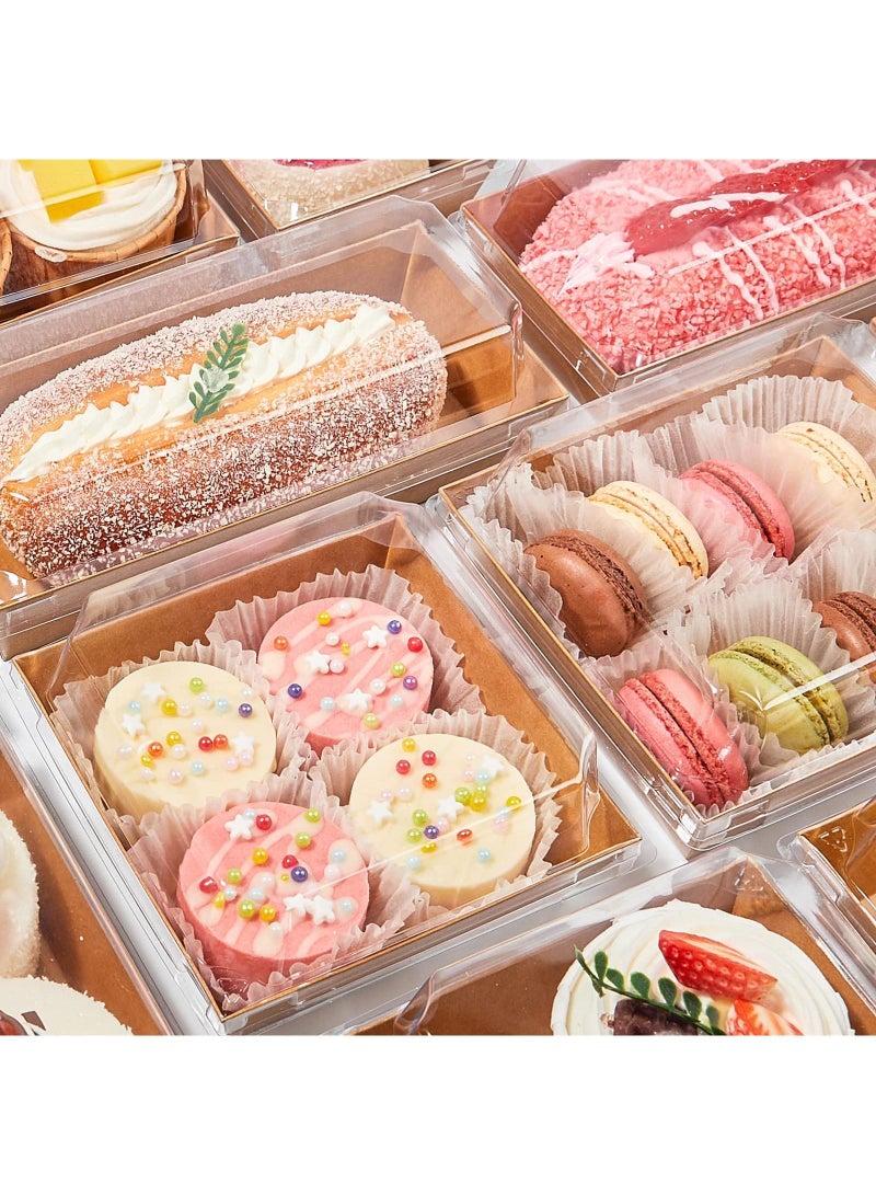 Sweet seven 50 عبوة 3.5" صناديق تشاركوتيري ورقية بنية قابلة للتصرف مع أغطية شفافة للأطعمة والحلويات والعناصر المخبوزة مثالية للسندويشات وشرائح الكعك والبسكويت والمزيد - Image 4