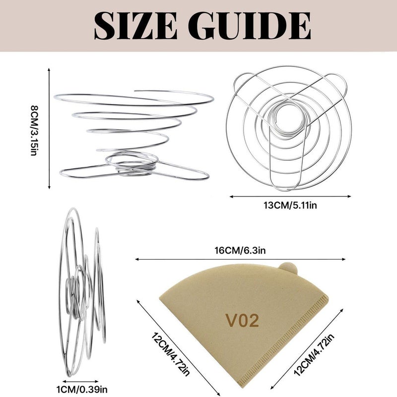 50 Pieces V02 Cone Coffee Paper Filters With 1 Stainless Steel Foldable Holder Included Portable Design For Home Office Travel And Daily Pour Over Coffee - Image 3