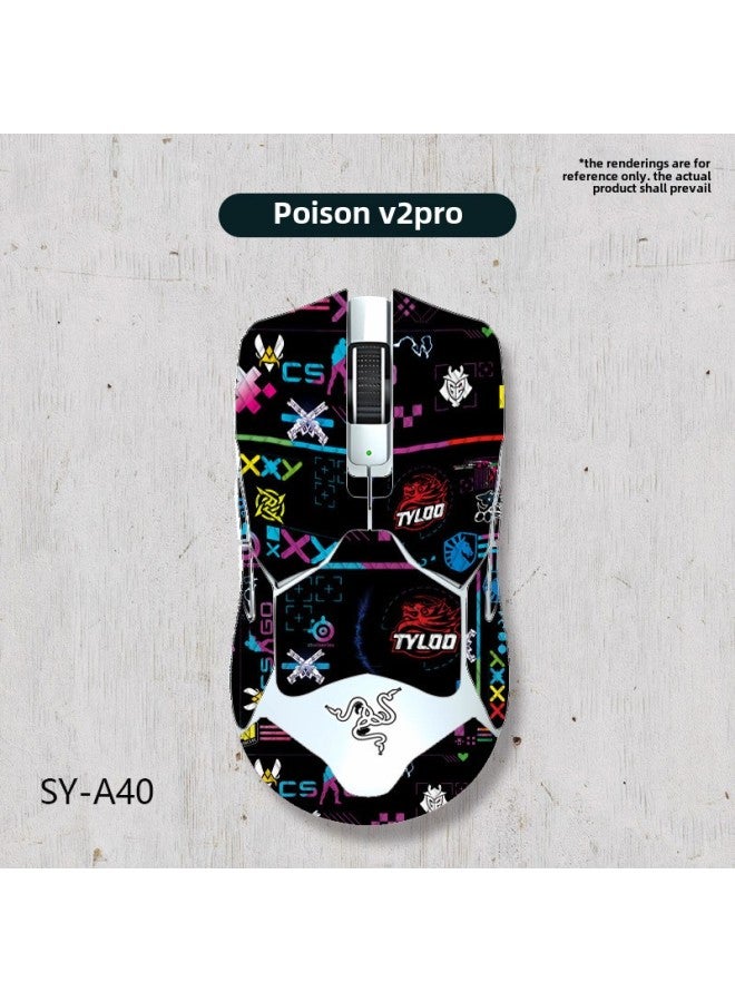 Suitable For Poison Viper Wired Ultimate Edition V2pro Professional Edition Wireless Mouse Anti-slip Sticker Anti-slip Texture Sweat Absorbing Material-Color:Poison Viper V2pro Professional Edition-SY-040 Team Printing/Black Xiangyun-Full Package  - Image 1