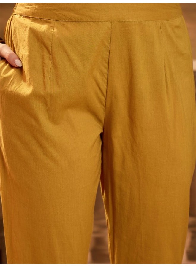 AKS Mustard Chanderi Kurta Set With Organza Dupatta  - Image 3