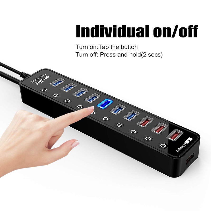 atolla Powered USB 3.0 Hub, Atolla USB 3.0 Data Hub 11 Ports - 7 USB 3.0 Data Ports + 4 Smart Charging Port with Individual On/Off Switches and 12V/4A Power Adapter USB Hub 3.0 Splitter - Image 5