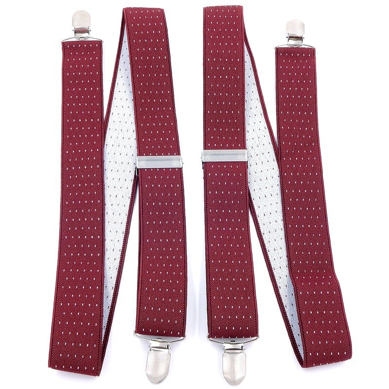 Black Strap Unisex Joker 3.5cm Strap H-Shaped Hanging Pants Strap Four Clips Wine Red White Dot