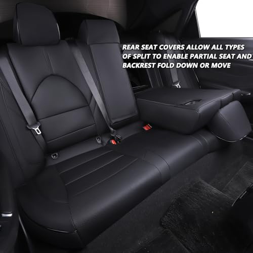 HKZ أغطية مقاعد مخصصة من HKZ لتويوتا كامري 2018 2019 2020 2021 2022 2024 هايبرد LE، هايبرد SE - مجموعة كاملة لـ 5 مقاعد، جلد أسود - Image 2