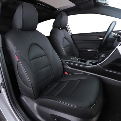 HKZ أغطية مقاعد مخصصة من HKZ لتويوتا كامري 2018 2019 2020 2021 2022 2024 هايبرد LE، هايبرد SE - مجموعة كاملة لـ 5 مقاعد، جلد أسود - Image 1