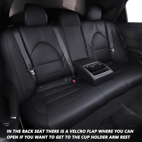 HKZ أغطية مقاعد مخصصة من HKZ لتويوتا كامري 2018 2019 2020 2021 2022 2024 هايبرد LE، هايبرد SE - مجموعة كاملة لـ 5 مقاعد، جلد أسود - Image 5