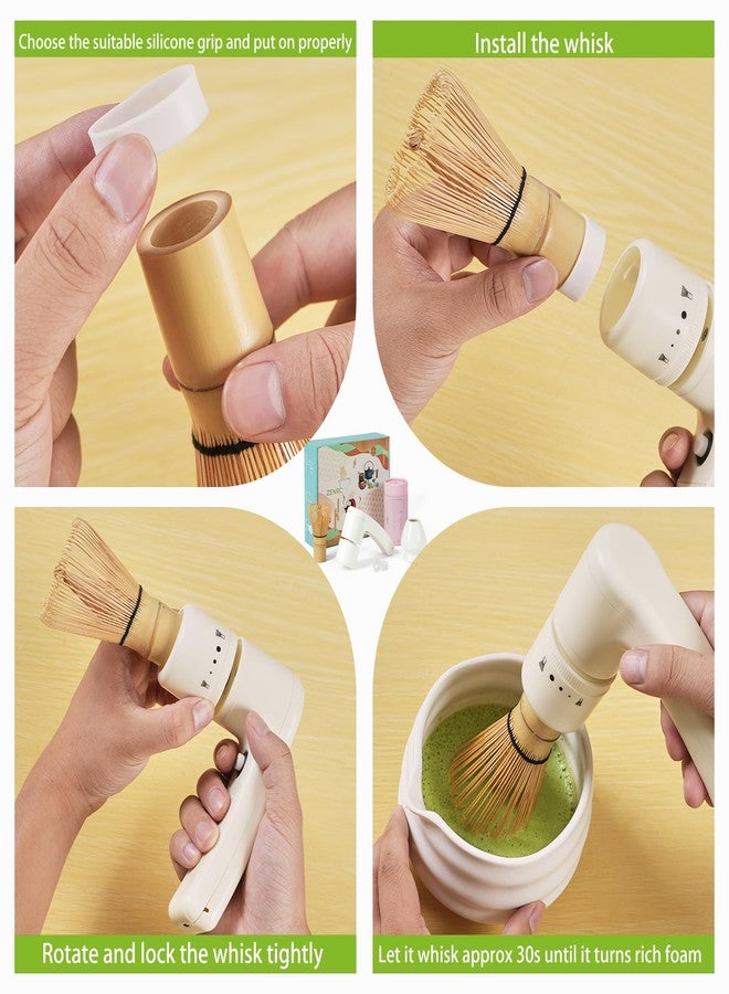 ZENRC Matcha Mate Electric Powered Bamboo Whisk and whisk holder set, Traditional Ceremony Chasen - Powered Mocha Stirer - Nice Portable Maccha Set Gift Kit (Battery not included, White, set 3) - Image 3