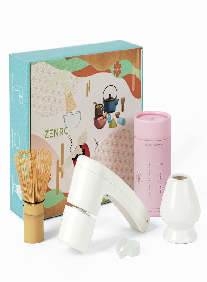 ZENRC Matcha Mate Electric Powered Bamboo Whisk and whisk holder set, Traditional Ceremony Chasen - Powered Mocha Stirer - Nice Portable Maccha Set Gift Kit (Battery not included, White, set 3) - Image 1