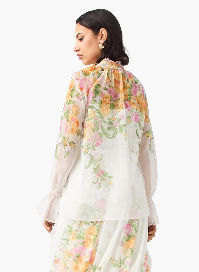 2Xtremz Floral Print Top with Pussy Bow Neck and Poet Sleeves - Image 3