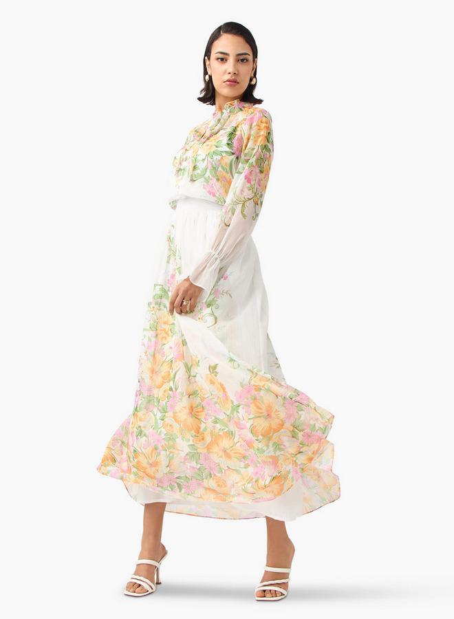 2Xtremz Floral Print Top with Pussy Bow Neck and Poet Sleeves - Image 2