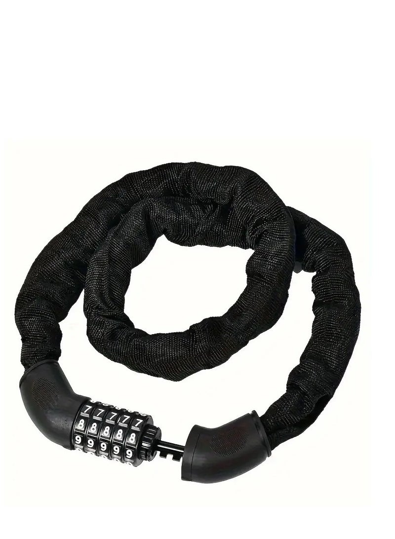 قفل دراجة بسلسلة حديدية مع كلمة مرور مكونة من 5 أرقام، مضاد للسرقة، زر تحكم غير مكتمل، قفل أمان غير مشحون للدراجات الجبلية والدراجات النارية وملحقات الدراجات - Image 1