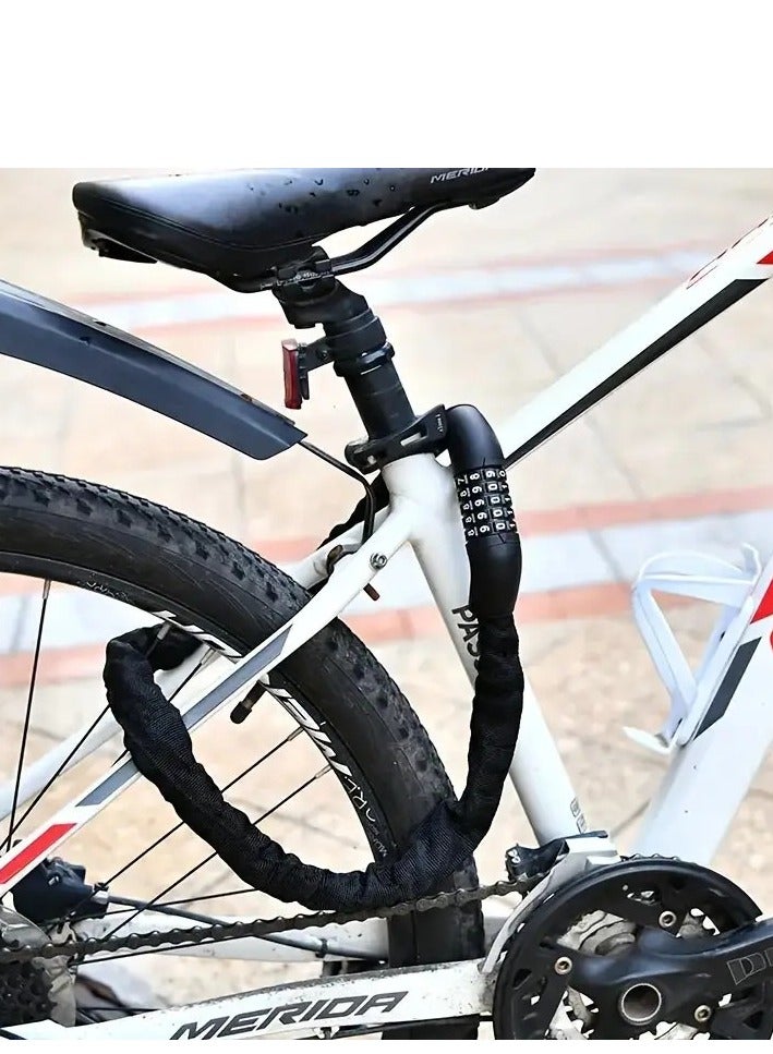 قفل دراجة بسلسلة حديدية مع كلمة مرور مكونة من 5 أرقام، مضاد للسرقة، زر تحكم غير مكتمل، قفل أمان غير مشحون للدراجات الجبلية والدراجات النارية وملحقات الدراجات - Image 2