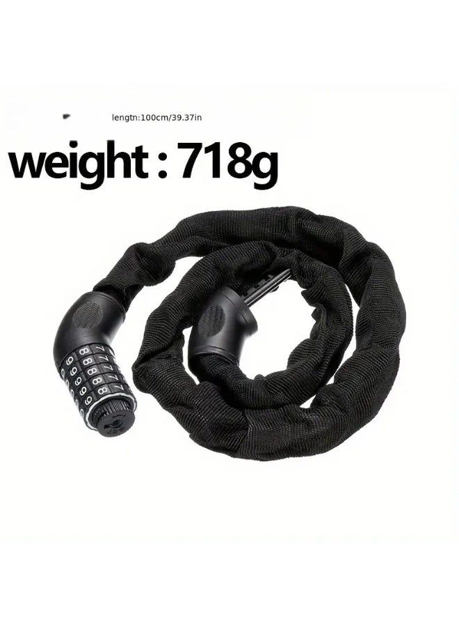 قفل دراجة بسلسلة حديدية مع كلمة مرور مكونة من 5 أرقام، مضاد للسرقة، زر تحكم غير مكتمل، قفل أمان غير مشحون للدراجات الجبلية والدراجات النارية وملحقات الدراجات - Image 3