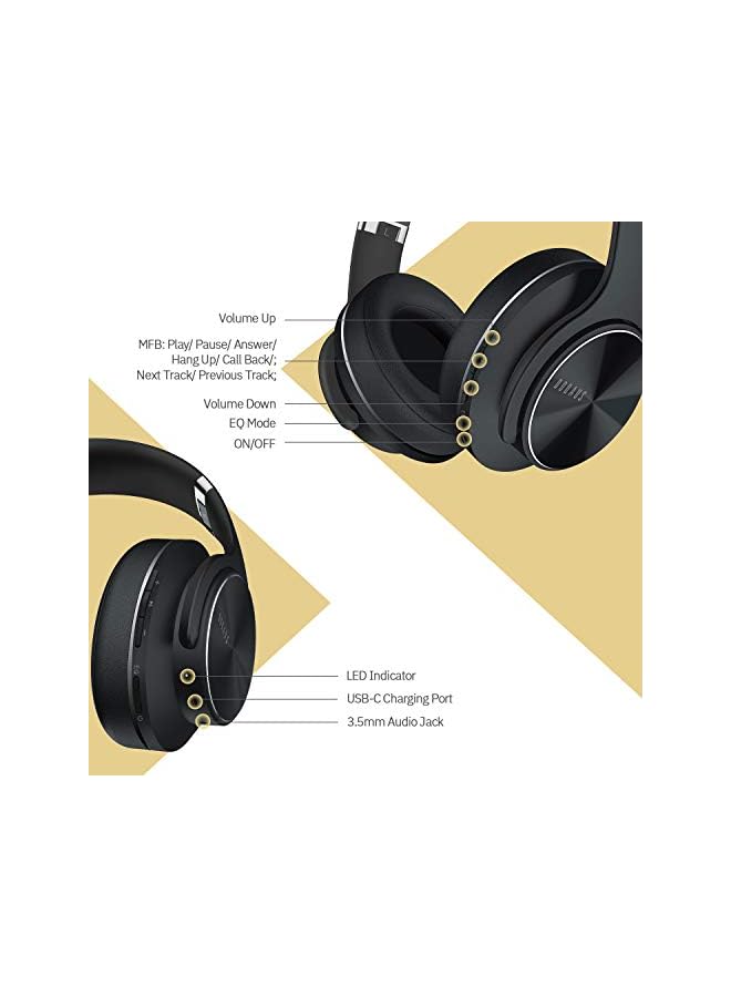 DOQAUS Bluetooth Headphones Over Ear, [52 Hrs Playtime] Wireless Headphones, 3 EQ Modes, Foldable Hi-Fi Stereo Bass Headphones, Soft Memory Protein Earmuffs - Image 5