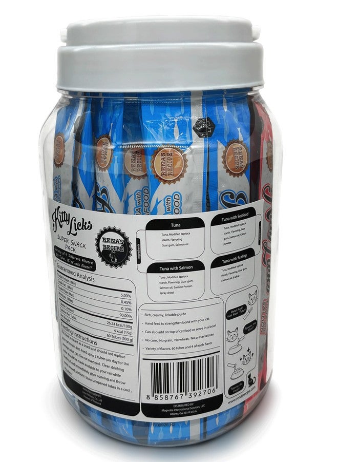 Rena's Recipe Kitty Licks Tuna Barrel (60 Tubes) 4 Flavors X 15 Tubes Cat Treats to Lick - Image 2