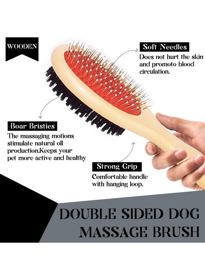 فرشاة شعر دائرية مزدوجة الجوانب 2 في 1 ذات شعيرات صلبة ومقبض خشبي للشعر الطويل والقصير فرشاة مثالية للعناية بالشعر المتساقط للكلاب والجراء (كبيرة) - فرشاة دبوسية - Image 3