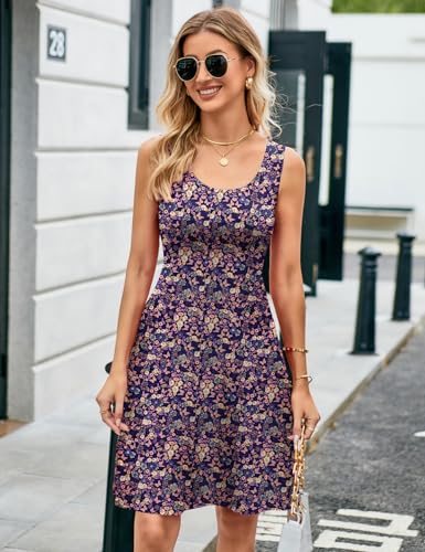 Herou Women Summer Dress Casual Print Flower Tank Dress A line Wide Strap Sleeveless Midi Dress Floral-28 Medium - Image 4