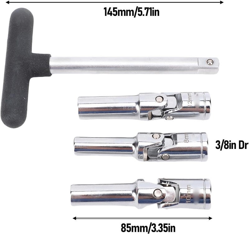 MAVIS LAVEN Glow Plug Socket Tool Set, 3/8in Dr T Bar with Universal Joint for Tight Spaces, Includes 8mm 10mm 12mm Sockets for Automotive Repair - Image 2
