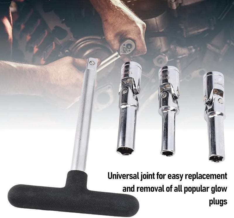 MAVIS LAVEN Glow Plug Socket Tool Set, 3/8in Dr T Bar with Universal Joint for Tight Spaces, Includes 8mm 10mm 12mm Sockets for Automotive Repair - Image 4