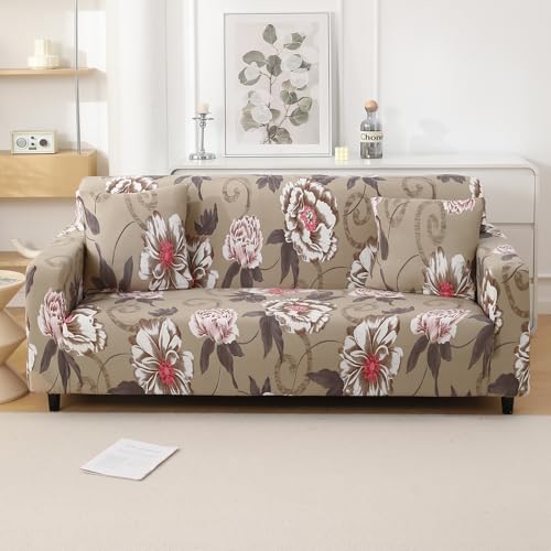HOKIPO Polyester Blend Printed 5 Seater Fully Covered Sofa Cover in 3 Seater and 2 Seater Configuration, Gentle Grey Dahlia (AR-5128-D5 + AR-5129-D5) - Image 3
