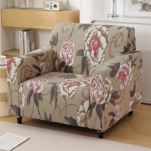 HOKIPO Polyester Blend Printed 5 Seater Fully Covered Sofa Cover in 3 Seater and 2 Seater Configuration, Gentle Grey Dahlia (AR-5128-D5 + AR-5129-D5) - Image 2