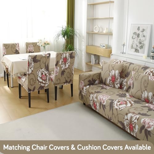 HOKIPO Polyester Blend Printed 5 Seater Fully Covered Sofa Cover in 3 Seater and 2 Seater Configuration, Gentle Grey Dahlia (AR-5128-D5 + AR-5129-D5) - Image 5