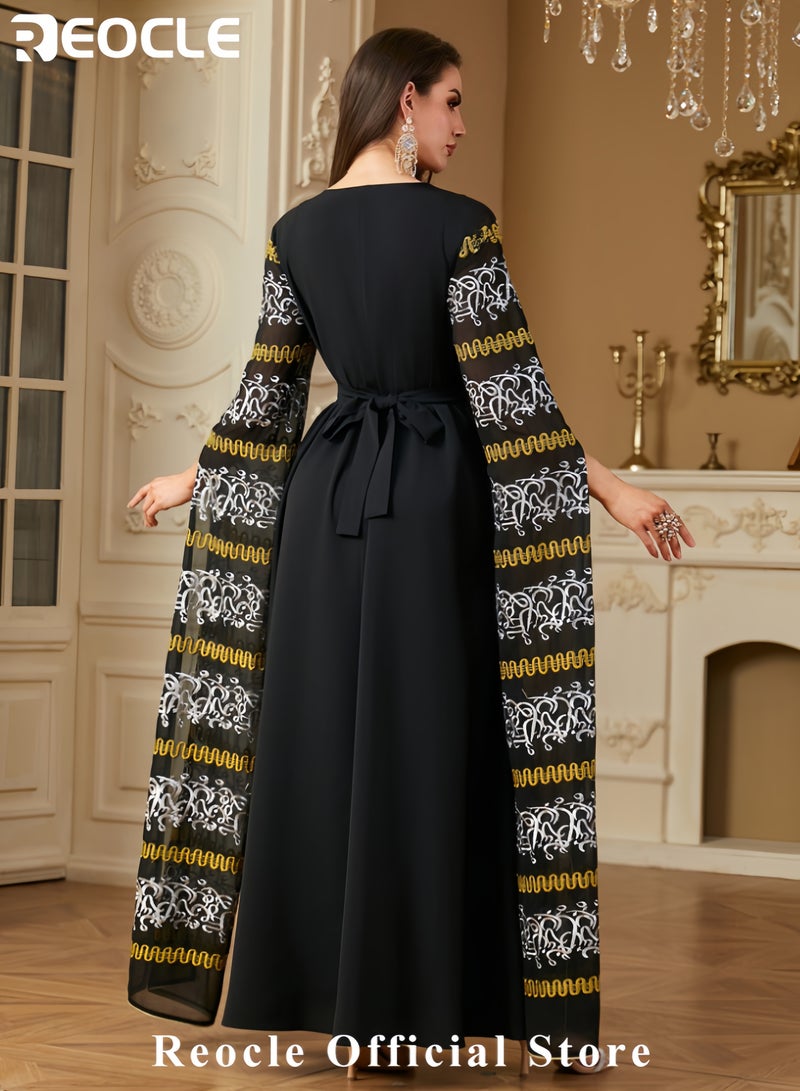 REOCLE Elegant Embroidered Abaya Kaftan Dress Luxurious Wide Sleeve Islamic Gown Elegant Evening Dress for Formal Evening, and Special Occasions - Image 5