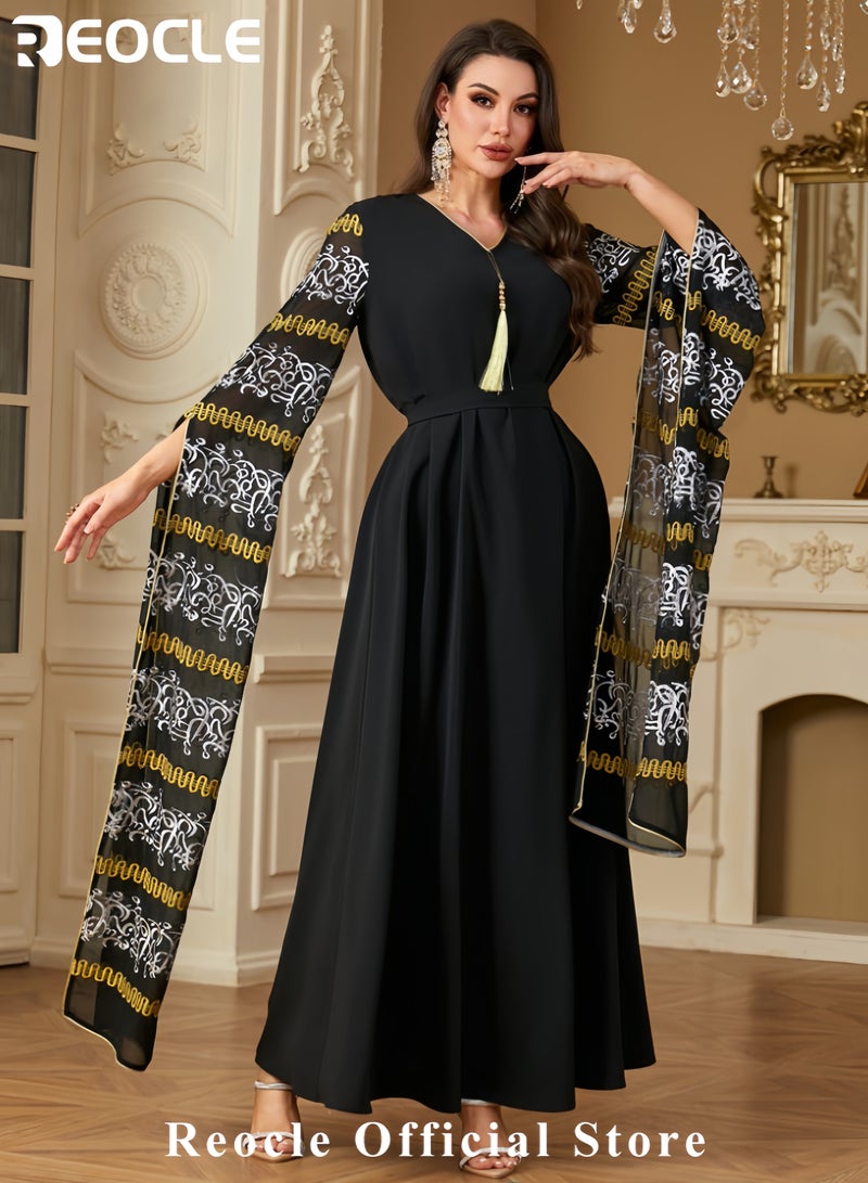 REOCLE Elegant Embroidered Abaya Kaftan Dress Luxurious Wide Sleeve Islamic Gown Elegant Evening Dress for Formal Evening, and Special Occasions - Image 3