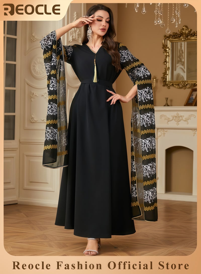REOCLE Elegant Embroidered Abaya Kaftan Dress Luxurious Wide Sleeve Islamic Gown Elegant Evening Dress for Formal Evening, and Special Occasions - Image 1