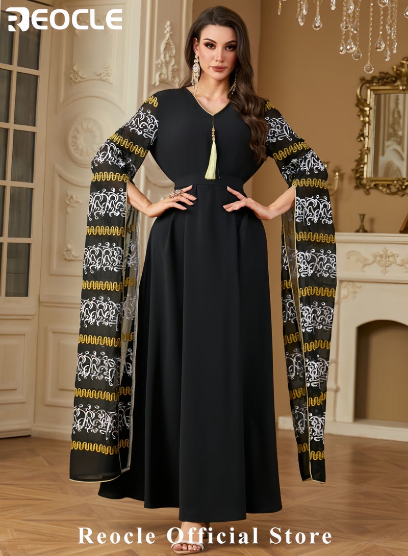 REOCLE Elegant Embroidered Abaya Kaftan Dress Luxurious Wide Sleeve Islamic Gown Elegant Evening Dress for Formal Evening, and Special Occasions - Image 4