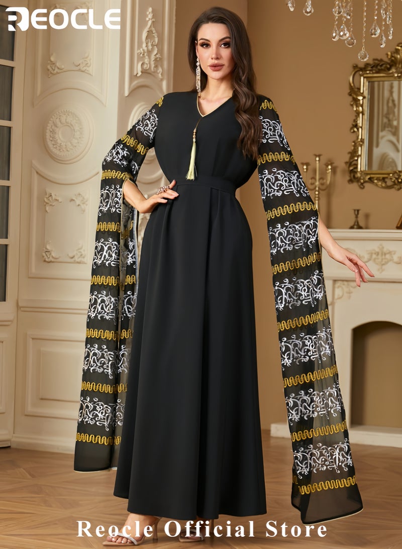 REOCLE Elegant Embroidered Abaya Kaftan Dress Luxurious Wide Sleeve Islamic Gown Elegant Evening Dress for Formal Evening, and Special Occasions - Image 2