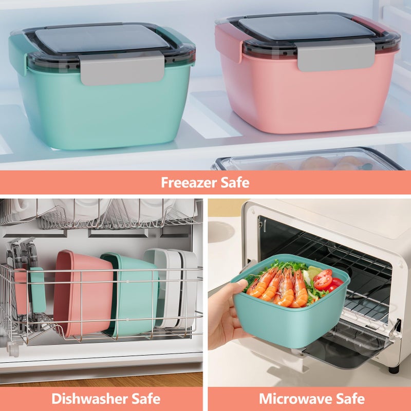 Cherrysea Salad Lunch Box, 2Pack Bowls with 3 Compartments, Leak Proof with Fork & Sauce Container - Green+Pink - Image 4