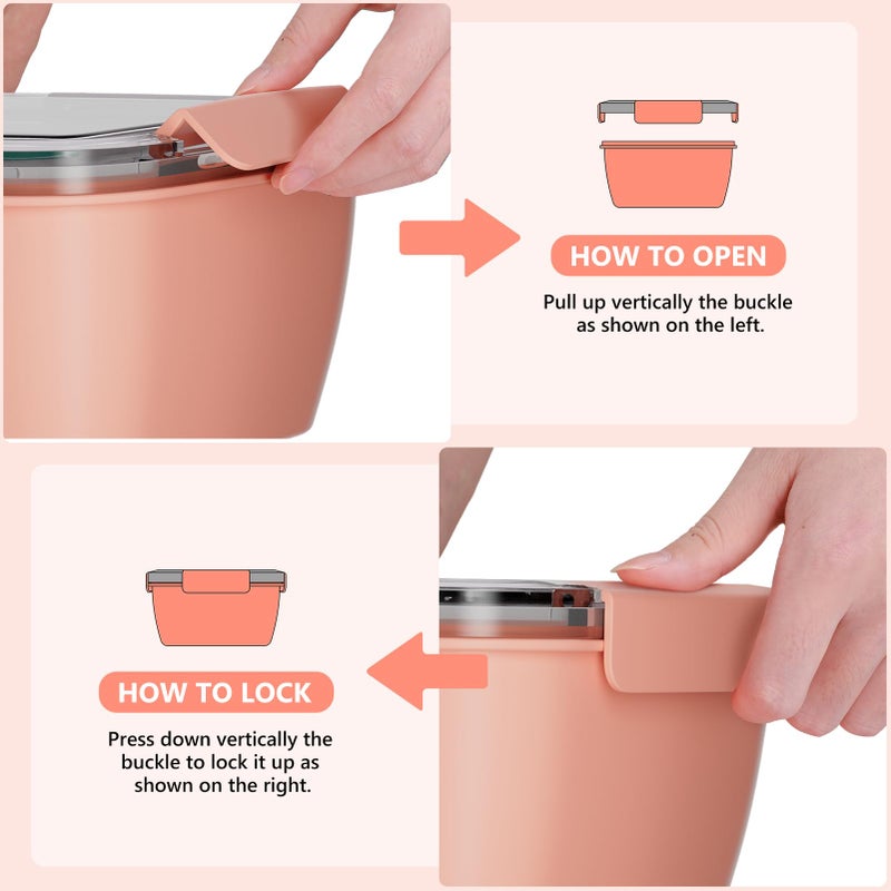 Cherrysea Salad Lunch Box, 2Pack Bowls with 3 Compartments, Leak Proof with Fork & Sauce Container - Green+Pink - Image 3