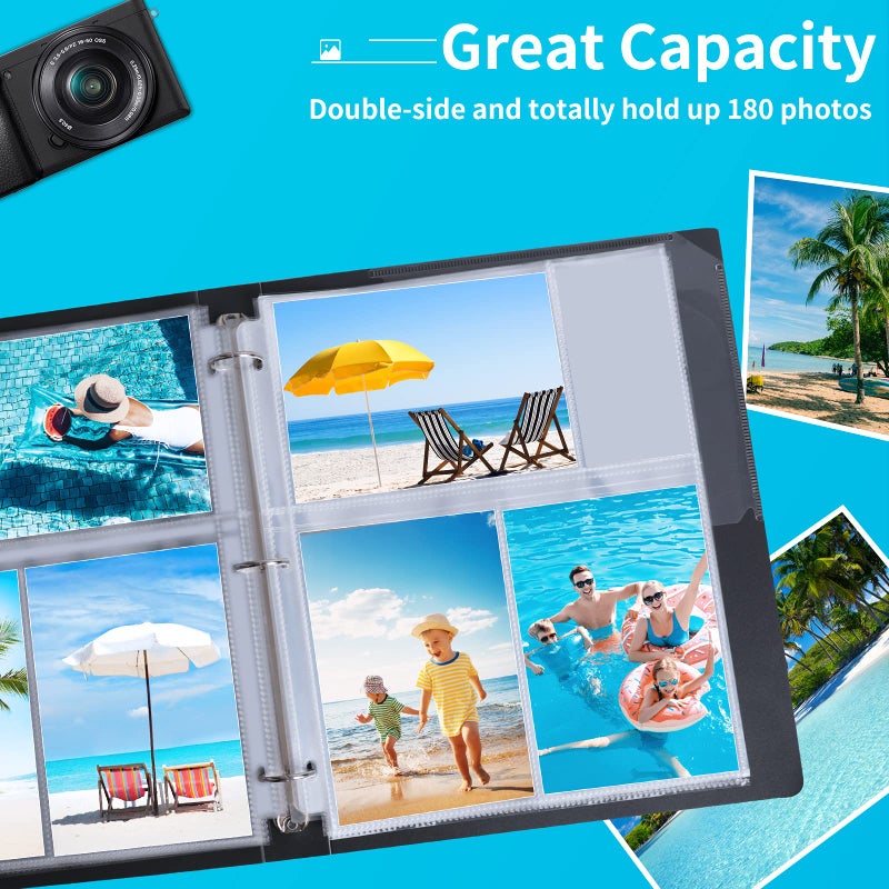 Fabmaker فاب ميكر 30 حزمة أكمام صور لدفتر 3 حلقات - (4x6، لـ 180 صورة)، واقيات صفحات أرشيفية، صفحات بلاستيكية شفافة، أكمام بطاقات بريدية، خالية من الحمض - Image 3