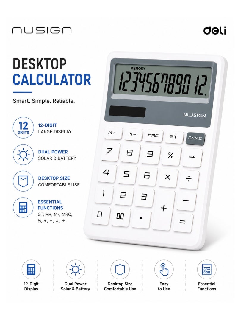 Deli 1-Piece Nusign Desktop Calculator White - Image 1
