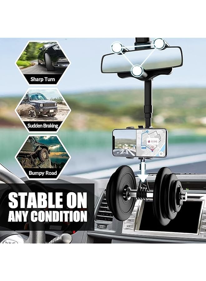 S-TOP 360°Rotatable Retractable Car Phone Holder, Car Rearview Mirror Bracket, Multifunctional Adjustable Universal Phones Holder, Universal Phone GPS Phones Mount Holders for All Smartphones - Image 2