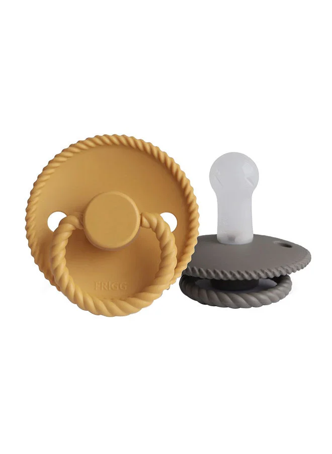 FRIGG Pack Of 2 Rope Silicone Baby Pacifier 6-18M, Honey Gold/Portobello - Size 2