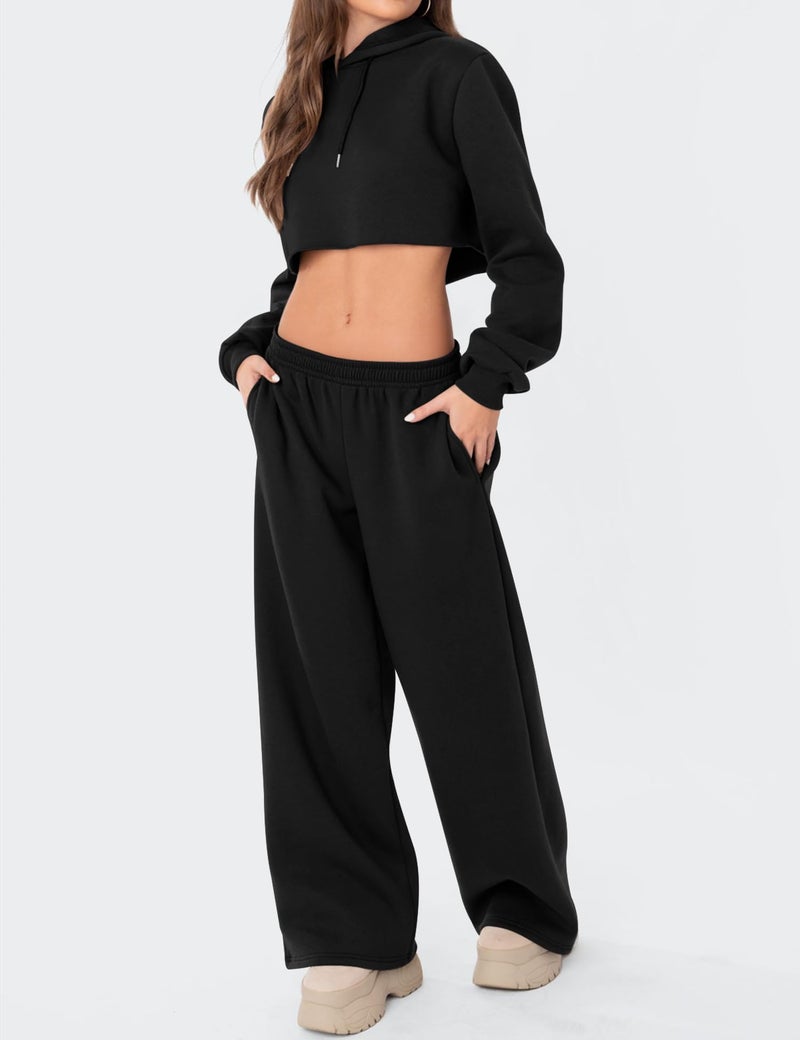 LOMON Wide Leg Sweatpants Women Fleece Sweat Pants Fall Spring Clothes 2026 Teen Girl Baggy Jogger Sweatpant with Pockets (Black, M) - Image 5
