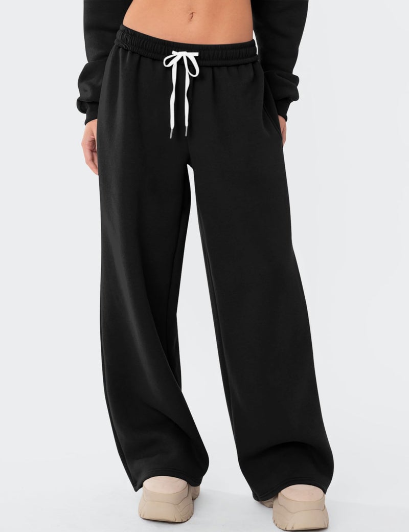 LOMON Wide Leg Sweatpants Women Fleece Sweat Pants Fall Spring Clothes 2026 Teen Girl Baggy Jogger Sweatpant with Pockets (Black, M) - Image 2