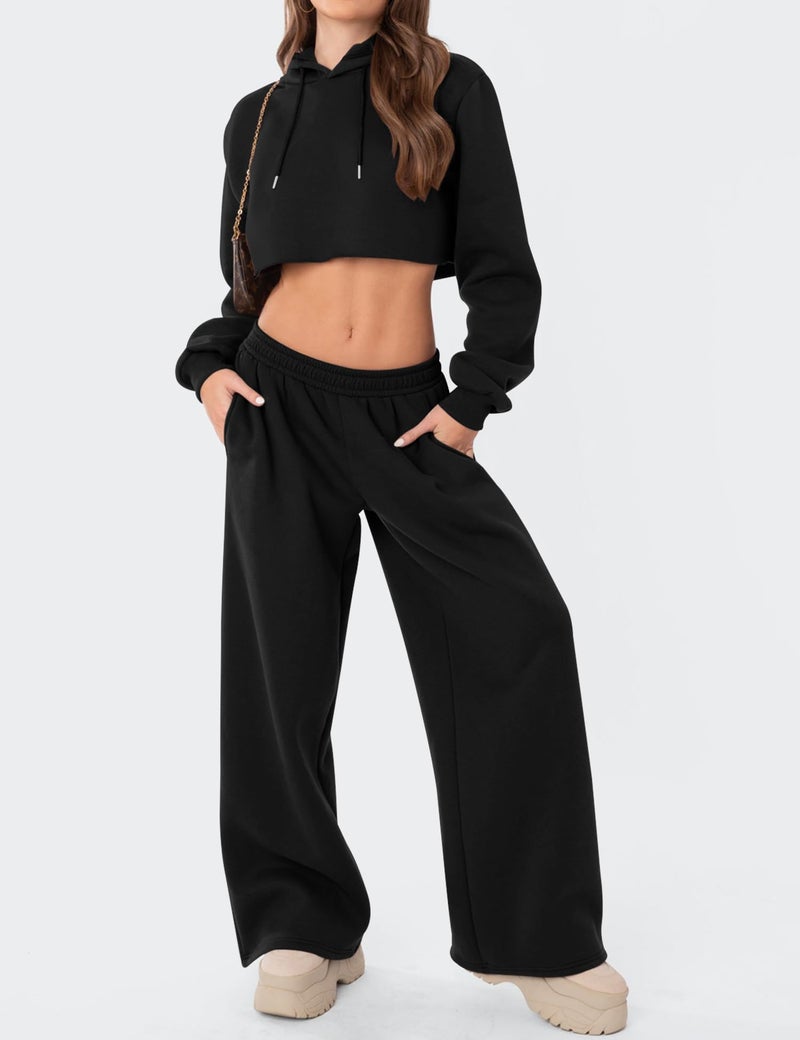 LOMON Wide Leg Sweatpants Women Fleece Sweat Pants Fall Spring Clothes 2026 Teen Girl Baggy Jogger Sweatpant with Pockets (Black, M) - Image 4