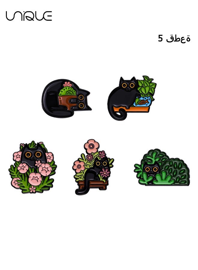 Unique 5Pcs Creative Cat Themes Enamel Pins Set, Cute Black Cat Pins for Women Kids, Animal Enamel Brooch Badges Pins for Bags Clothing  - Image 1